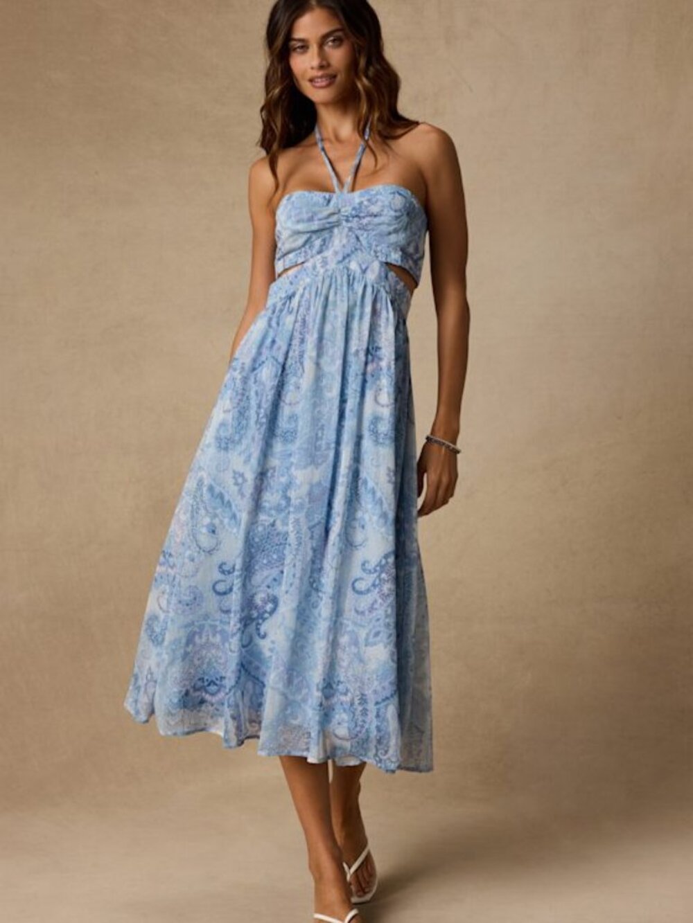 Lulus Dimitra Light Blue Paisley Print Halter Midi Dress - Size L